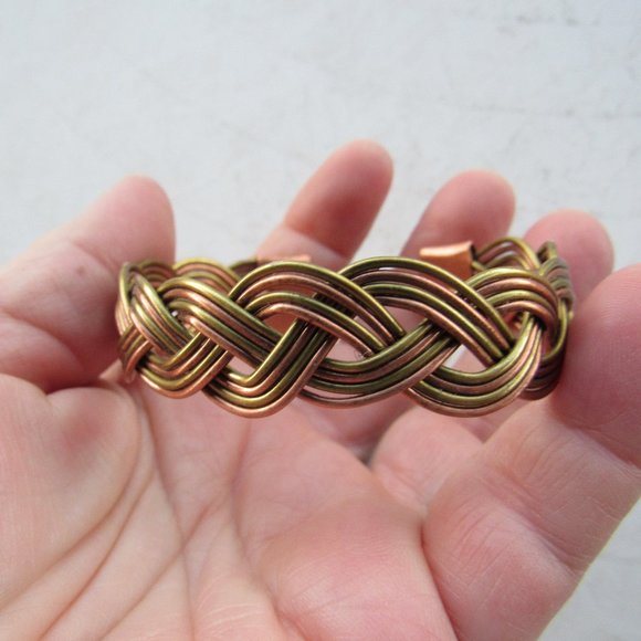 Braided Vintage Copper Cuff Bracelet - Picture 1 of 3